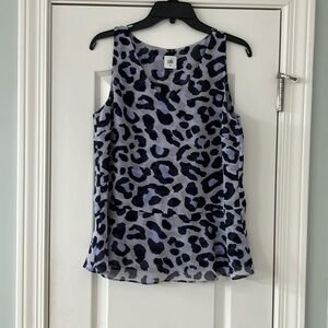 CAbi navy and lavender peplum top